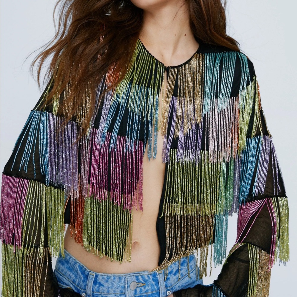 Nasty Gal Multi Color Patchwork Beaded Jacket - Taylor Swift Eras Tour Jacket